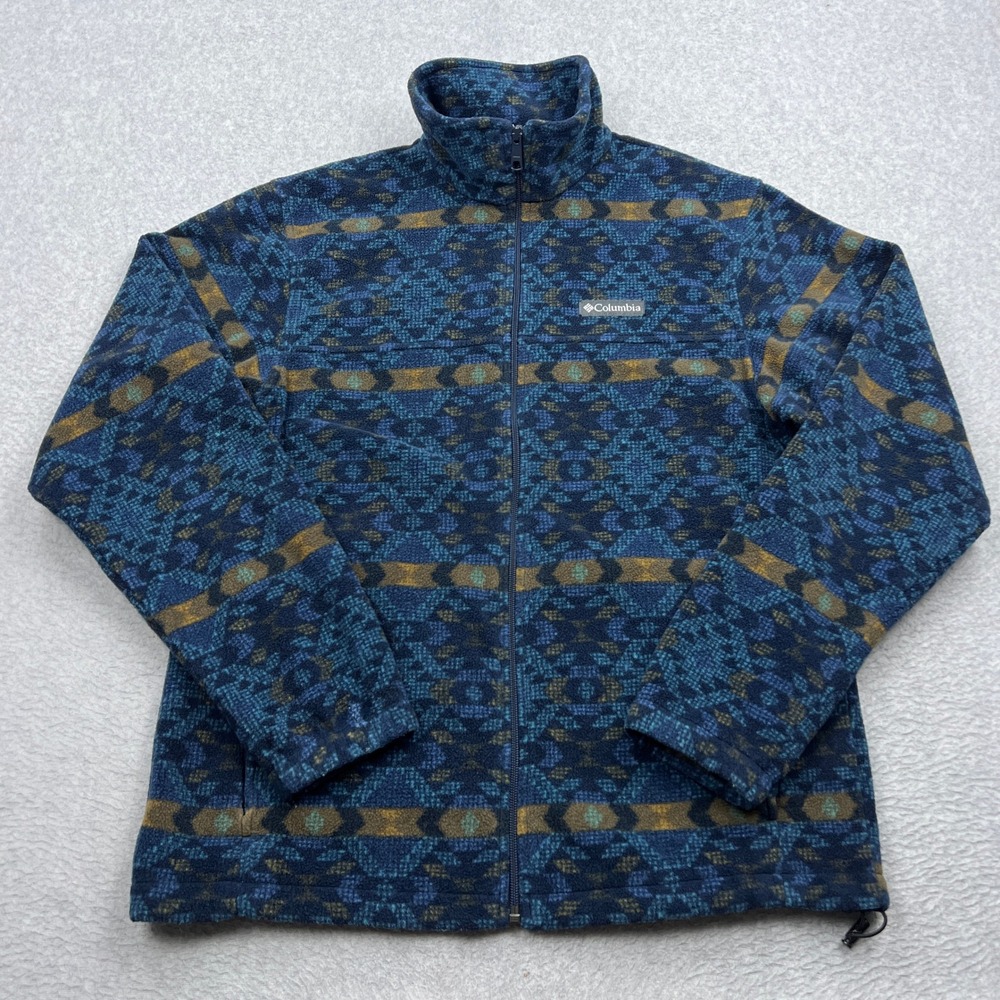 Columbia‎ Steens Mountain Fleece Jacket Mens Medium Blue Aztec Western Full Zip